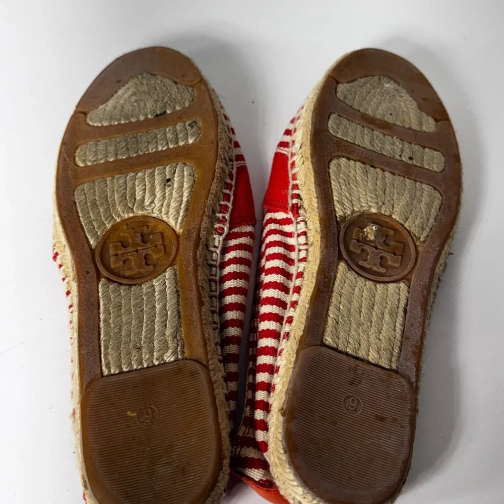 Tory Burch Beacher Striped Canvas Espadrilles Orange White 9